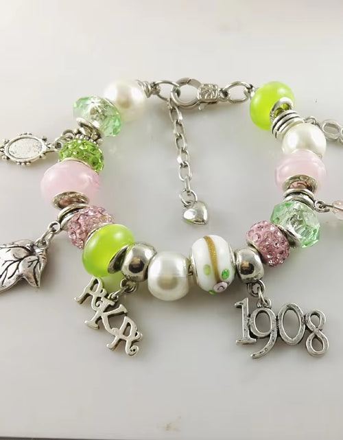 Load image into Gallery viewer, Greek Pink and Green European Style Bead Charm Bracelet
