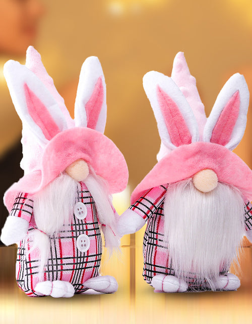 Load image into Gallery viewer, Pink-Eared Plaid Bunny Dwarf Doll Elf Doll Ornaments
