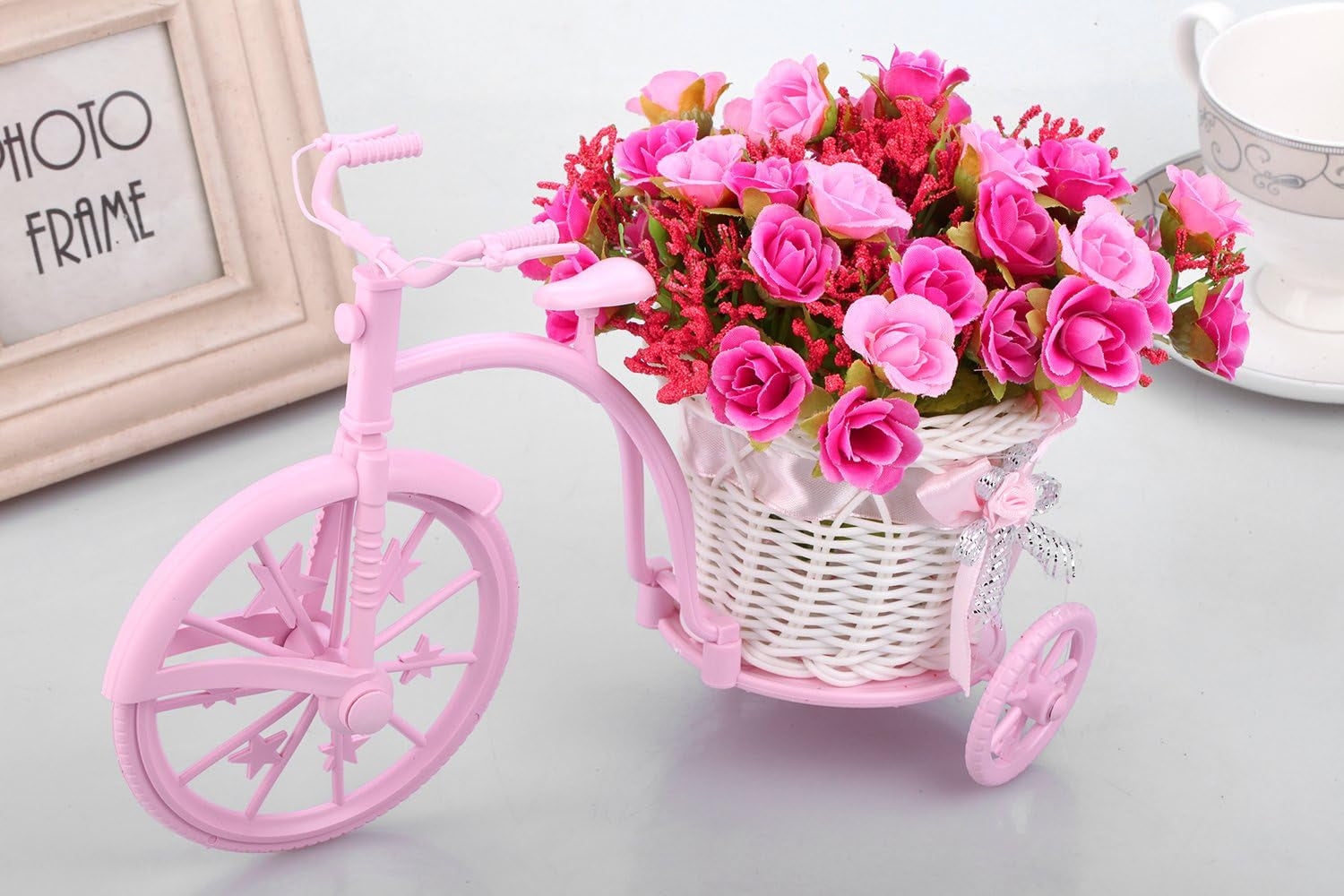 Nostalgic Bicycle Artificial Flower Decor Plant Stand (Pink)