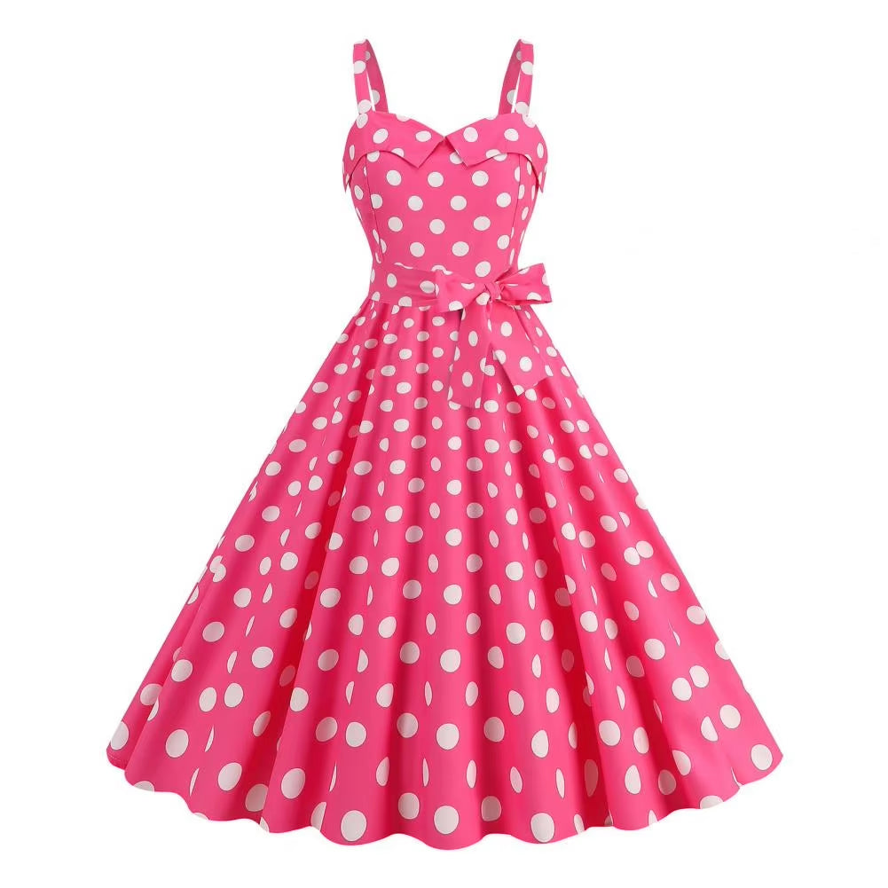Elegant Pink Summer Plaid Dress Movie Barbi Pink Dress for Women Princess Robbie Lace-Up Dresses