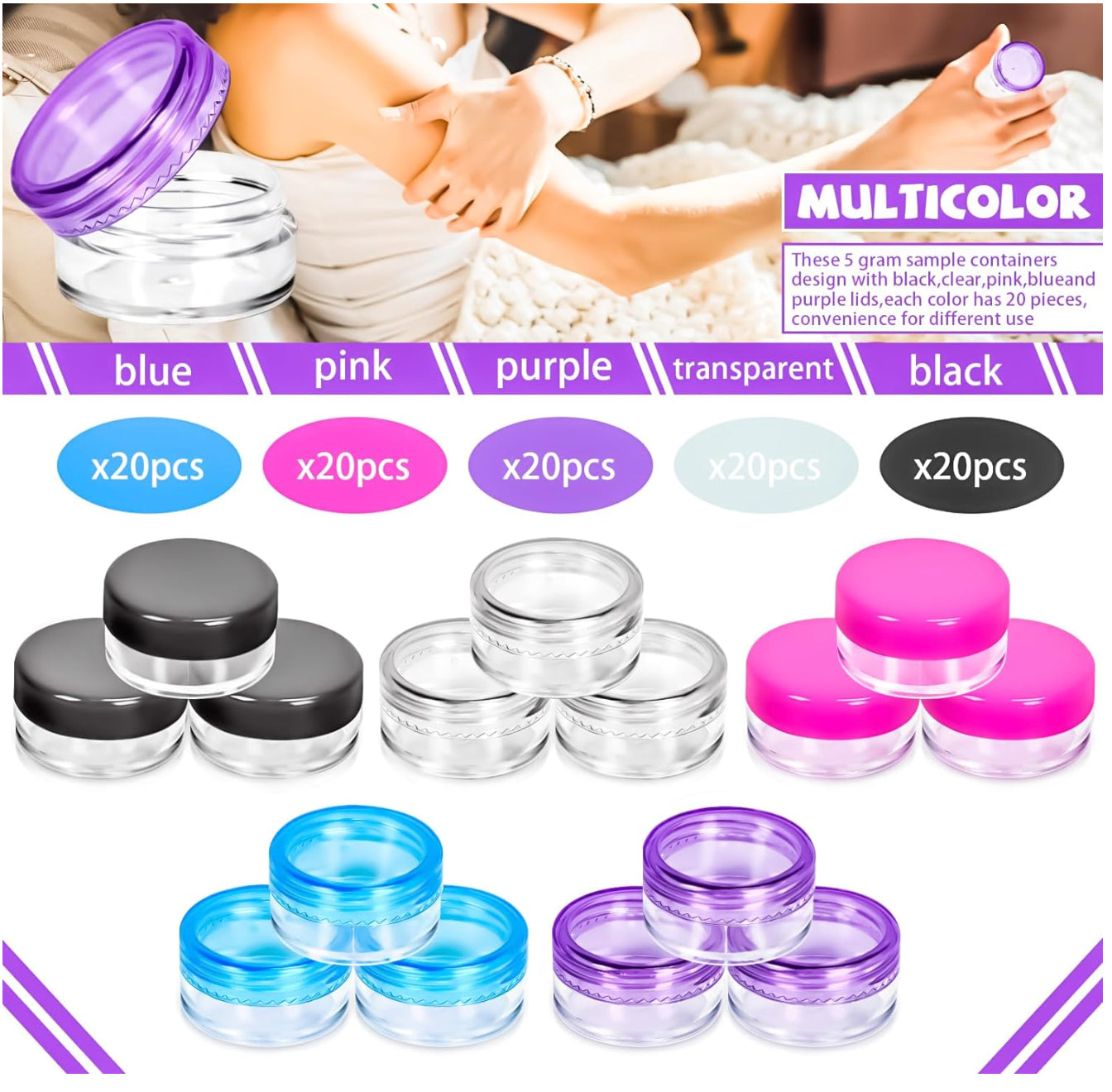 100-Piece 5G Cosmetic Sample Jars - Empty Small Containers for Makeup, Lip Balm