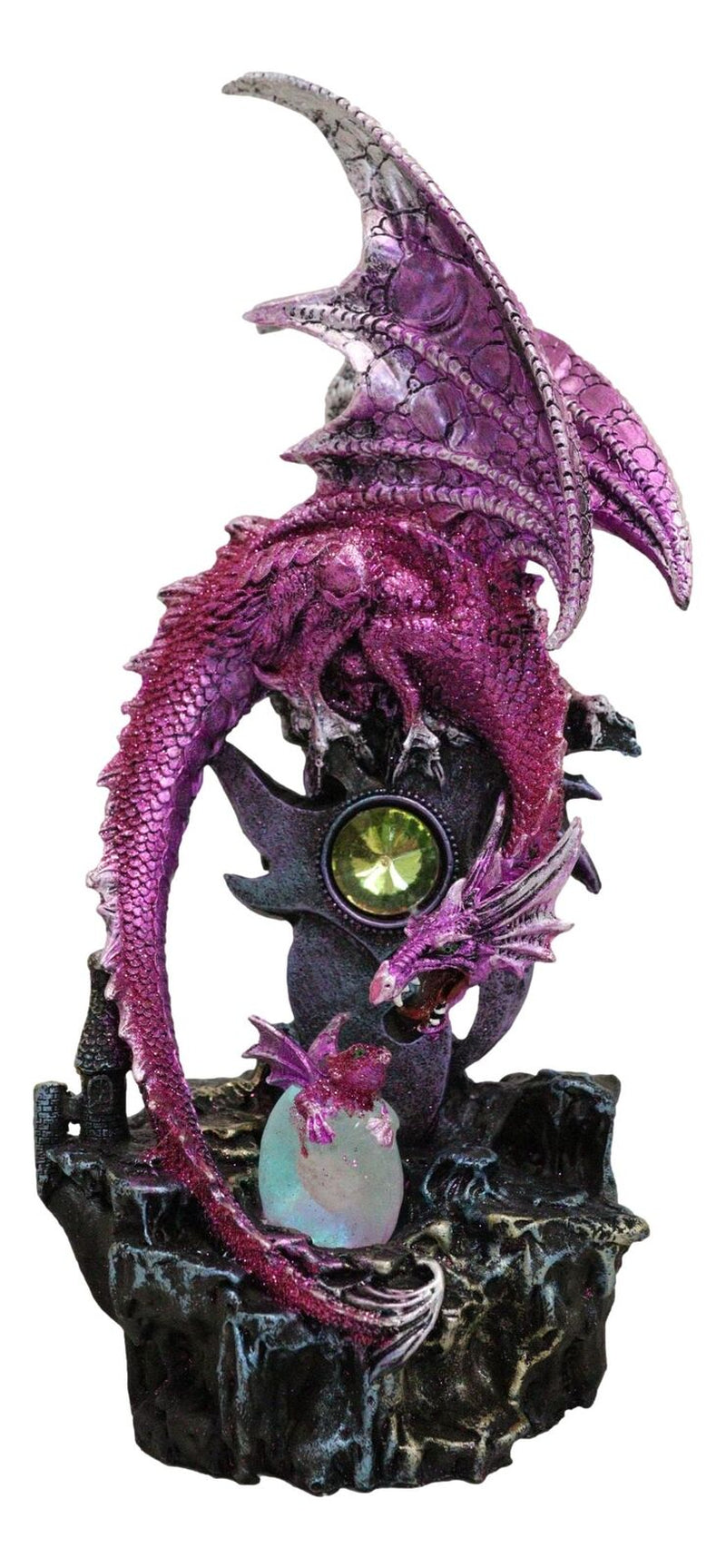 Pink Metallic Dragon Guarding Hatchling Drake Emerging from Acrylic LED Egg