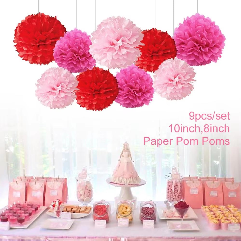 9Pcs/Set Tissue Paper Pompoms Happy Birthday Decoration Paper Pom Poms Balls Flowers Home Decor for Wedding Party Supplies