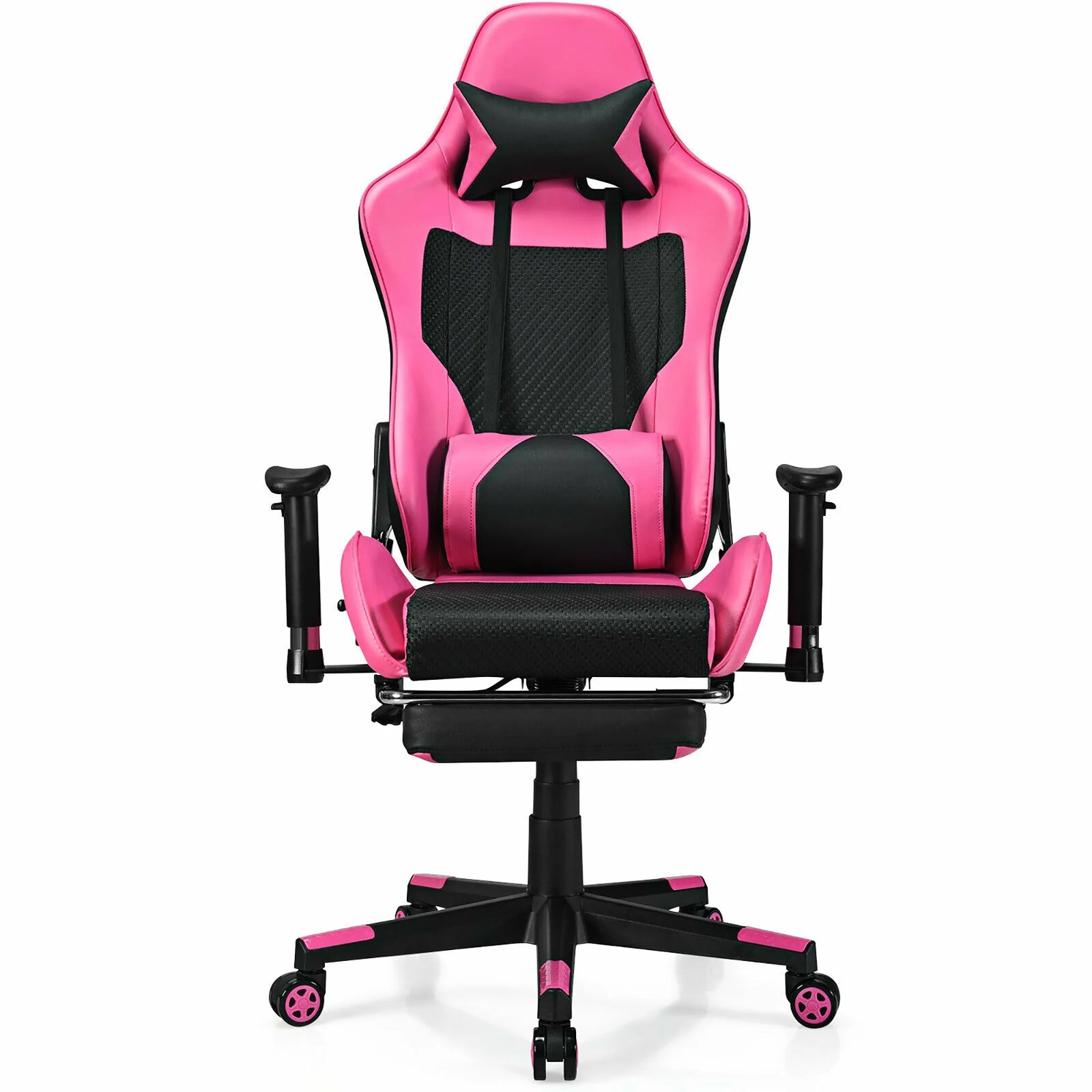 Massage Gaming Chair Reclining Racing Office Computer Chair with Footrest Pink