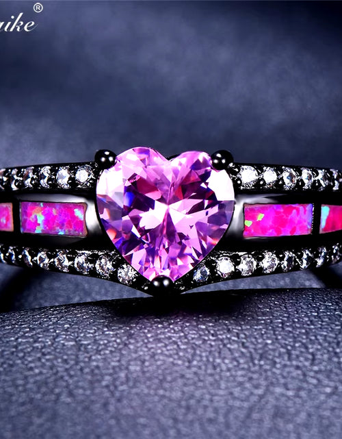 Load image into Gallery viewer, Pink Heart Zircon Single Row Pink Fire Opal Rings for Women Black Gold Color Fashion Engagement Jewelry Halloween Gifts
