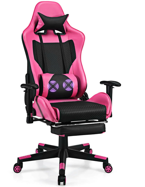 Load image into Gallery viewer, Massage Gaming Chair Reclining Racing Office Computer Chair with Footrest Pink
