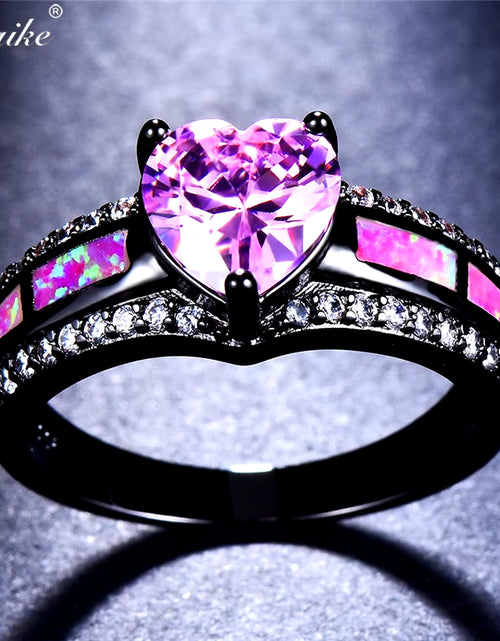 Load image into Gallery viewer, Pink Heart Zircon Single Row Pink Fire Opal Rings for Women Black Gold Color Fashion Engagement Jewelry Halloween Gifts
