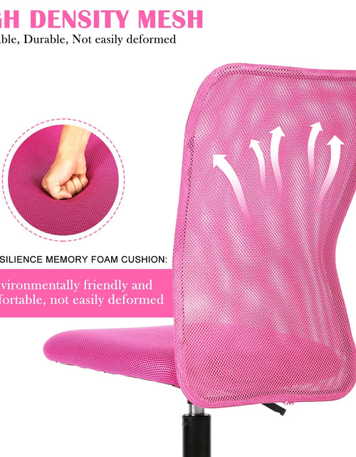 Load image into Gallery viewer, Pink Office Chair Adjustable Armless Mesh Computer Desk Chair with Lumbar Support, Ergonomic Mid Back Swivel Task Executive Chair, Pink
