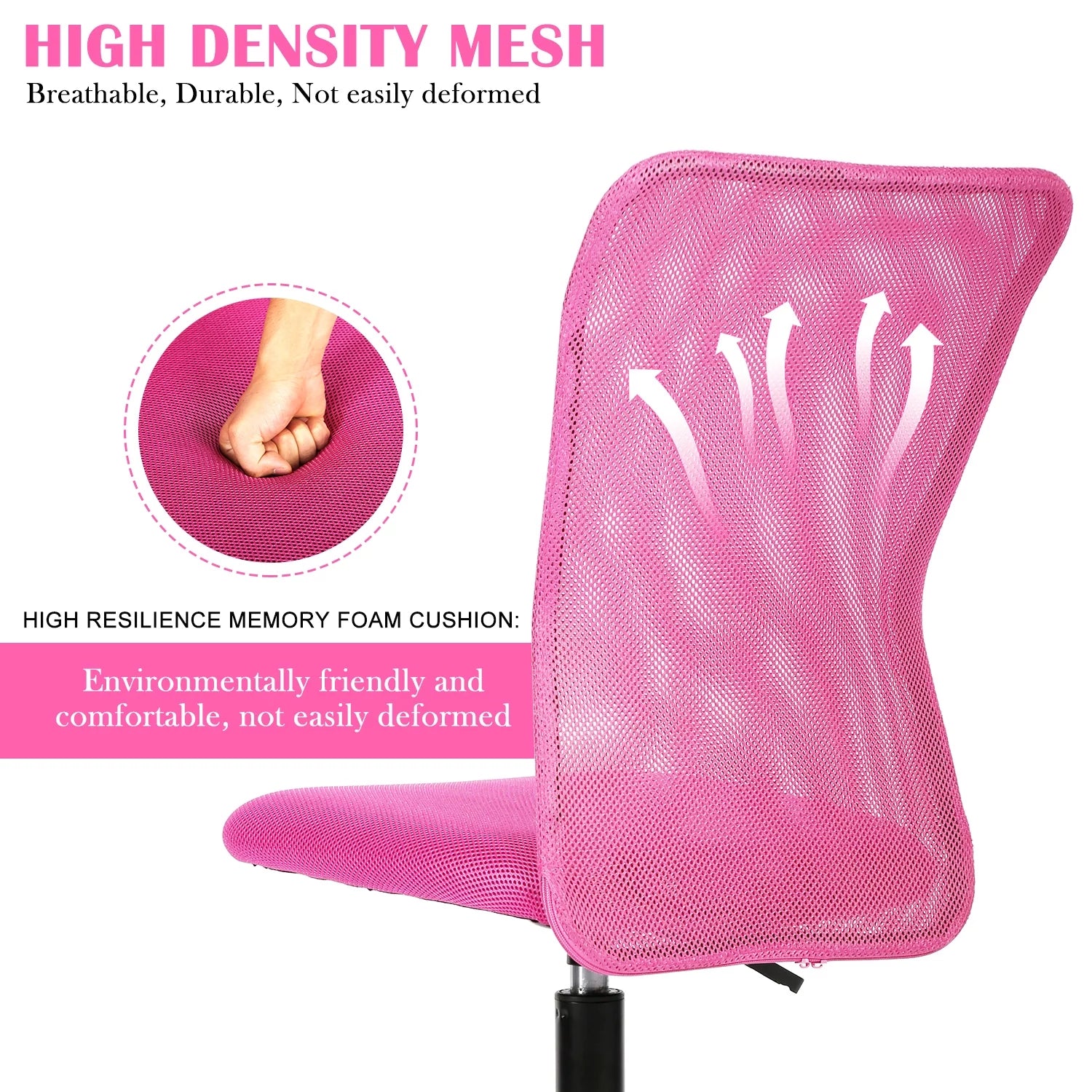 Pink Office Chair Adjustable Armless Mesh Computer Desk Chair with Lumbar Support, Ergonomic Mid Back Swivel Task Executive Chair, Pink