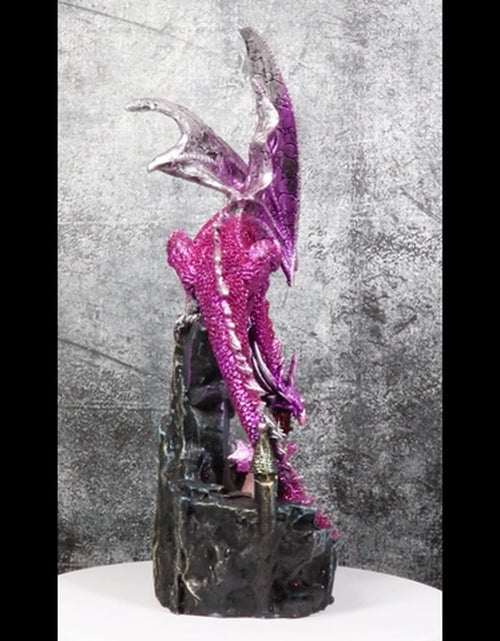 Load image into Gallery viewer, Pink Metallic Dragon Guarding Hatchling Drake Emerging from Acrylic LED Egg
