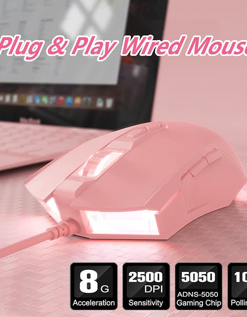 Load image into Gallery viewer, AJ52 RGB Wired Gaming Mouse, 7 Programmable Buttons, Computer Mice with RGB Lighting, 200-4800 DPI Adjustable, for Pc/Laptop (Pink)
