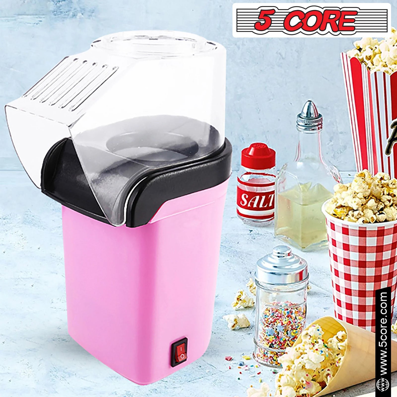 5Core Hot Air Popcorn Machine, 16 Cup, Electric Oil-Free Pop Corn Kernel Popper Bpa-Free Food Safe Pink