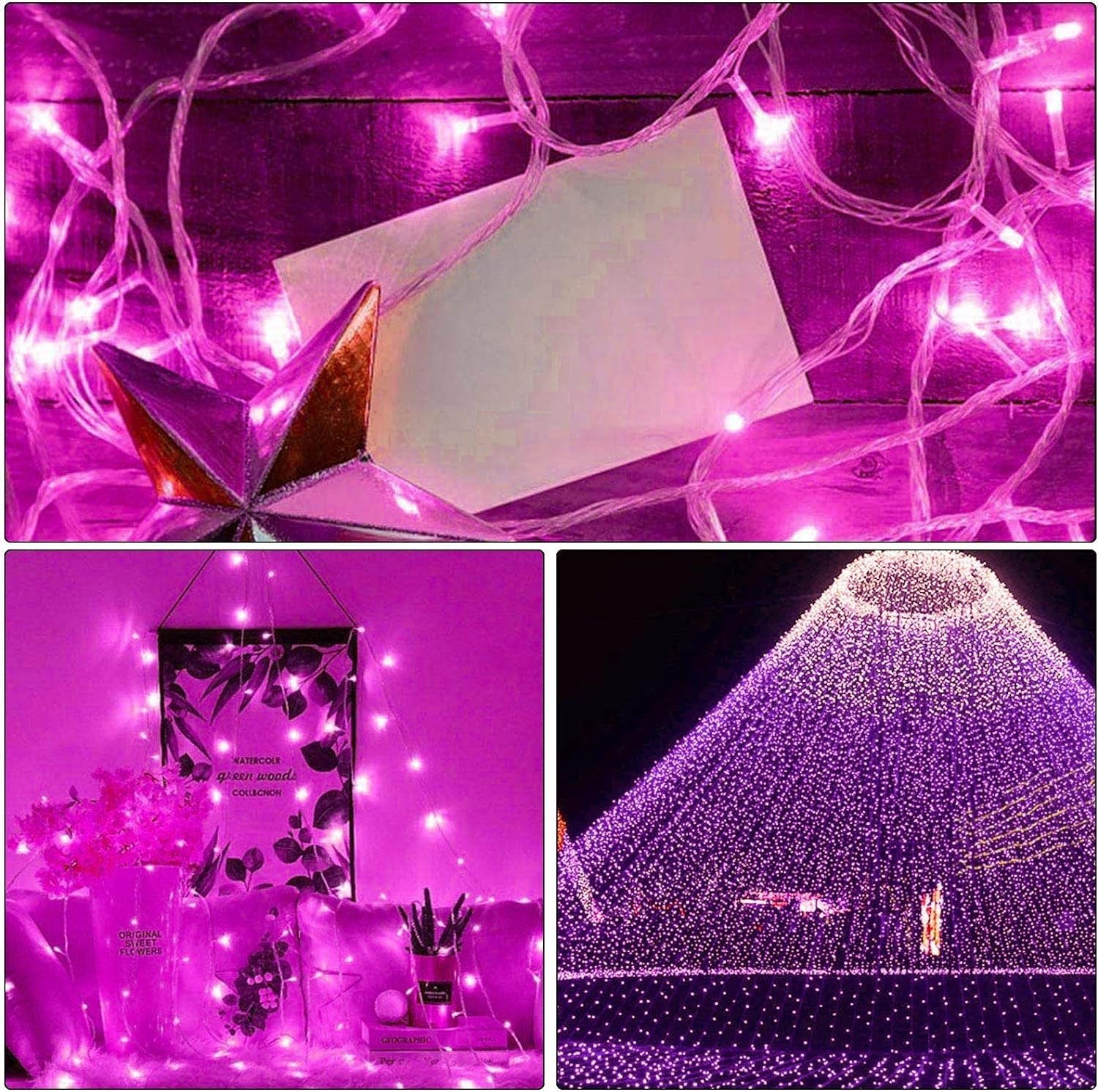 100 Led Pink String Lights Outdoor Waterproof Valentines Day Decorations, 33 Ft Pink Led String Lights for Bedroom, 8 Modes Plug in Fairy Lights for Outside, Pink Room Decor
