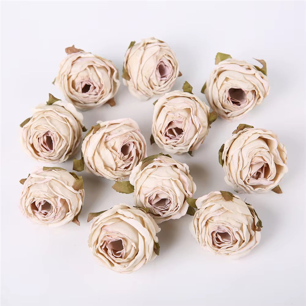 5PCS Artificial Silk Rose Flowers Head Burnt Edge Rose Fake Flower DIY Wedding Decorations Home Crafts Scrapbook Accessories