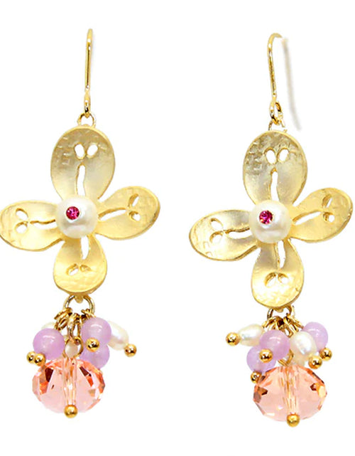 Load image into Gallery viewer, Semiprecious Crystal Cluster Drop Flower Earrings Pink
