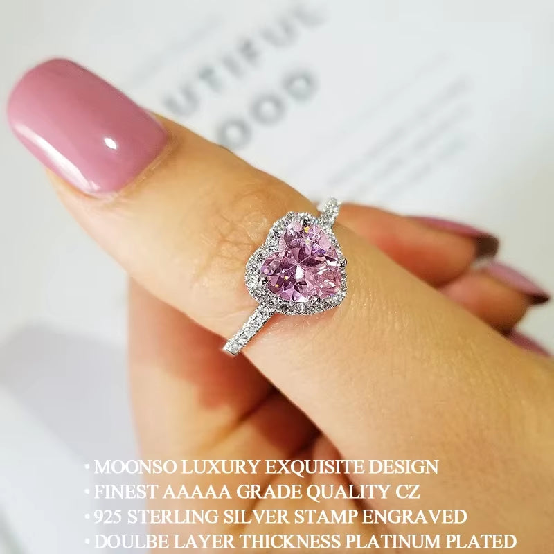 Pink Silver Color Cute Ring Finger Anel Aneis CZ Flower Ring for Women Jewelry Pure Wedding Engagement R1707-Pink