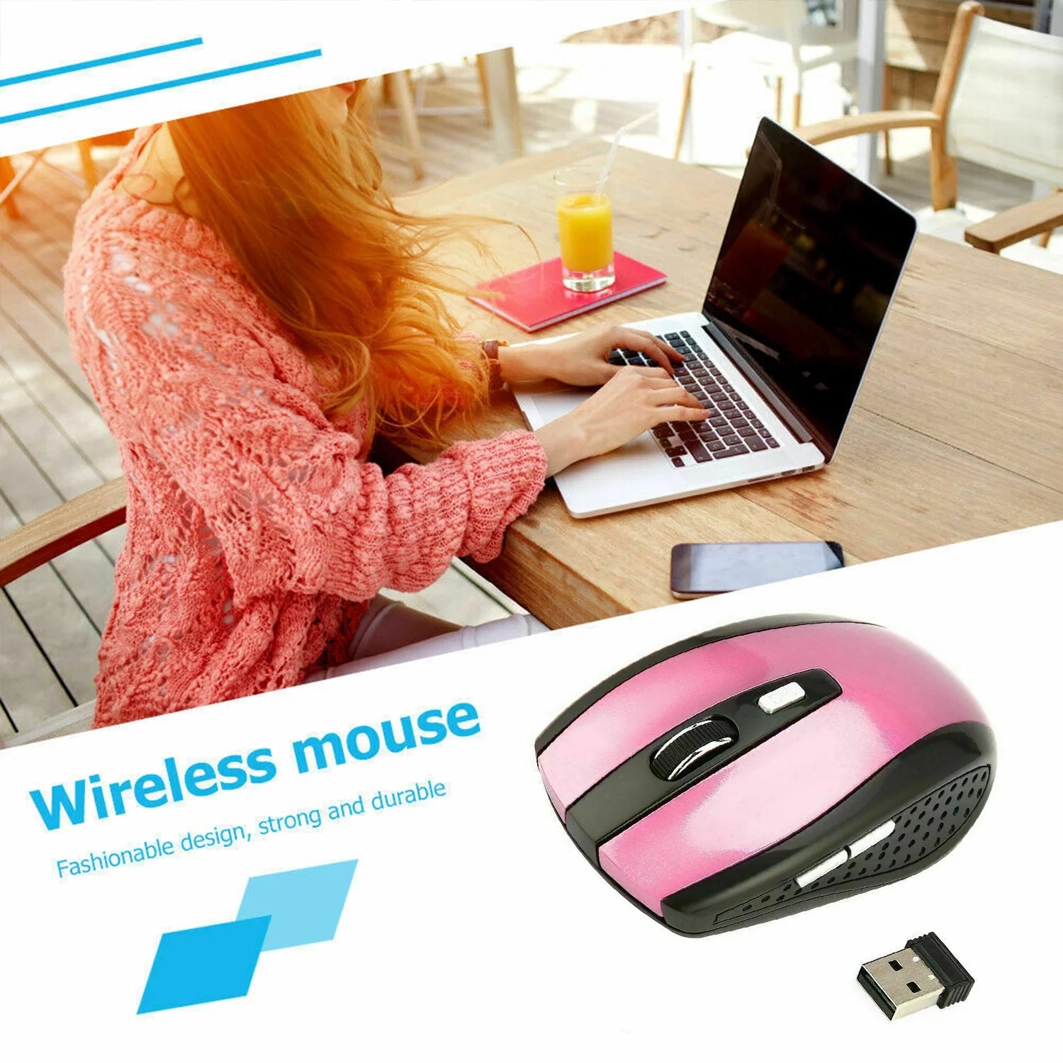 New 2.4Ghz Wireless USB Receiver Mouse Mice Computer Mouse Pink