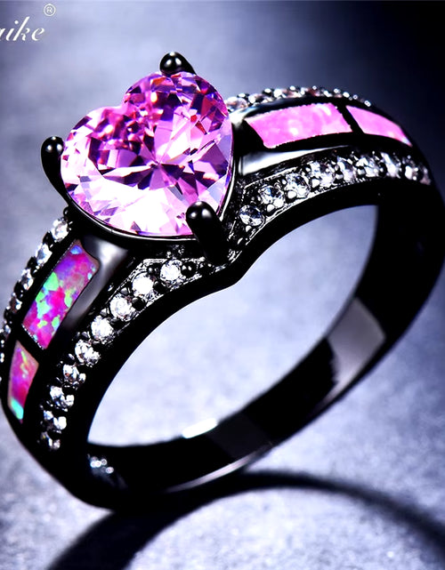 Load image into Gallery viewer, Pink Heart Zircon Single Row Pink Fire Opal Rings for Women Black Gold Color Fashion Engagement Jewelry Halloween Gifts

