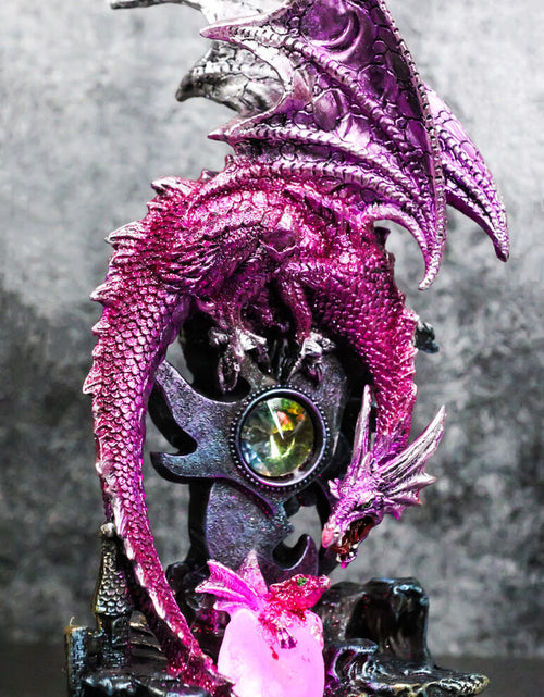 Load image into Gallery viewer, Pink Metallic Dragon Guarding Hatchling Drake Emerging from Acrylic LED Egg
