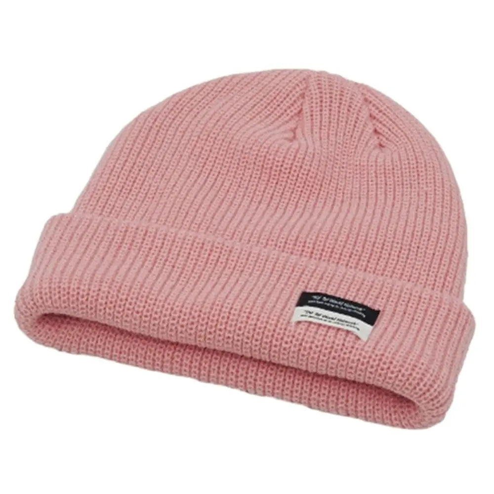 Autumn Winter Men'S Ribbed Knit Skull Cap Women Beanie Cuff Hat with Tag Toque Dark Grey Orange White Black Blue-Green Pink