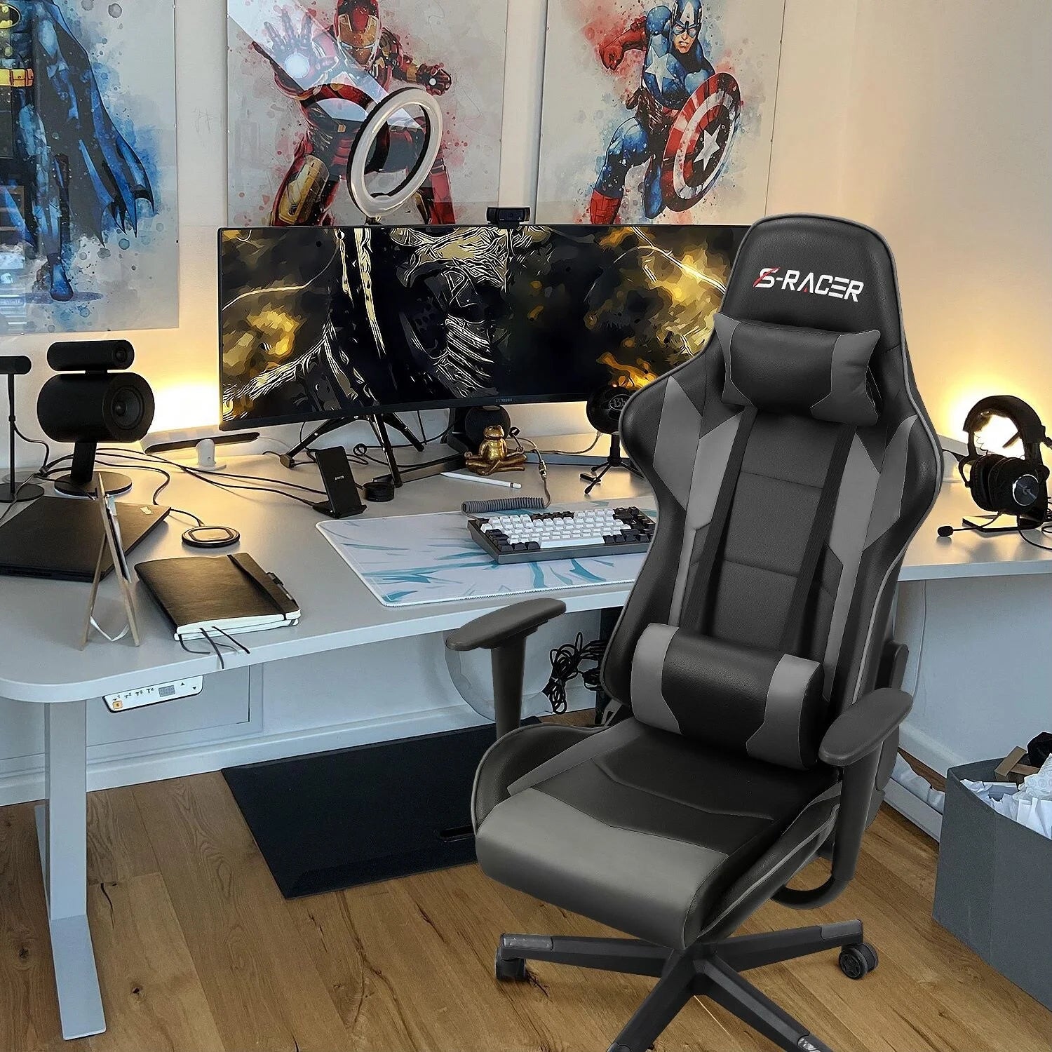Homall Ergonomic Faux Leather Adjustable Swivel Office Gaming Chair Pink