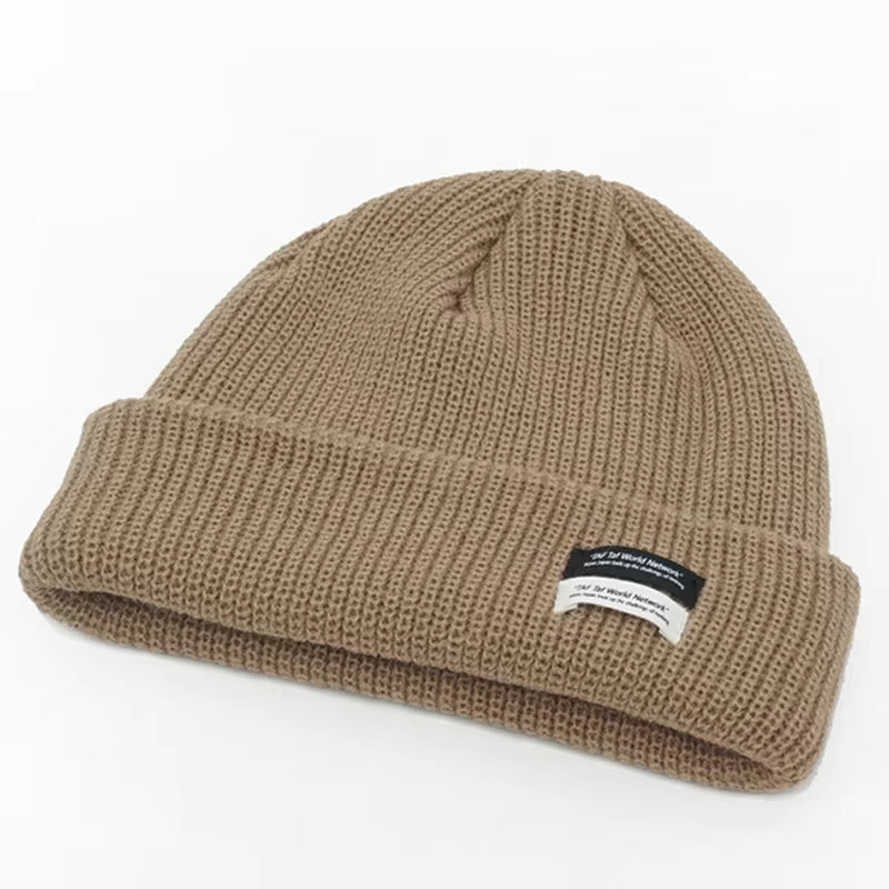 Autumn Winter Men'S Ribbed Knit Skull Cap Women Beanie Cuff Hat with Tag Toque Dark Grey Orange White Black Blue-Green Pink
