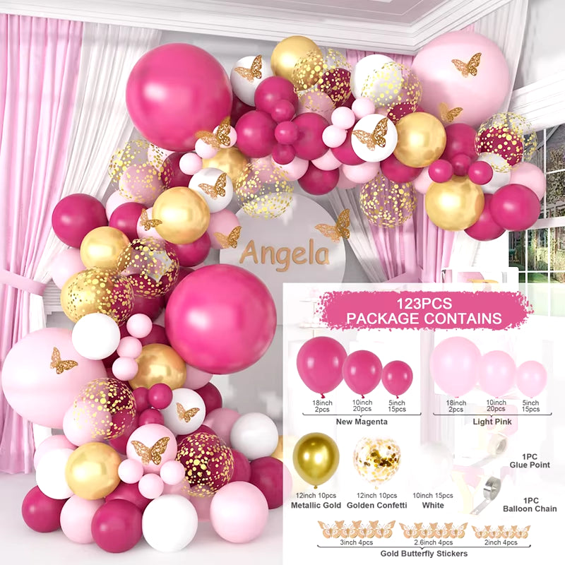 Pink Balloon Garland Arch Kit Wedding Birthday Party Decoration Baby Shower Girl Confetti Latex Pink Balloon Birthday Decor