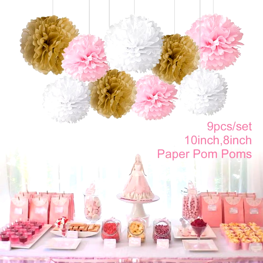 9Pcs/Set Tissue Paper Pompoms Happy Birthday Decoration Paper Pom Poms Balls Flowers Home Decor for Wedding Party Supplies