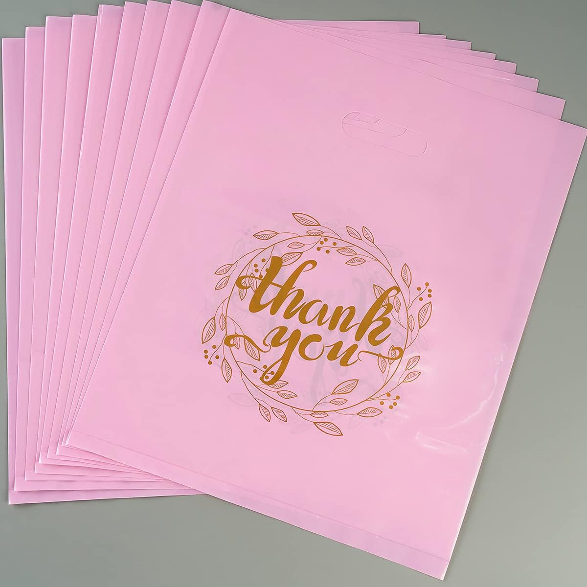 100 Pieces 12X15 Thank You Merchandise Bags Party Gift Bags Candy Bags for Boutique, Retail, Gift Bags, Clothes, Party Favors (Pink/Gold)