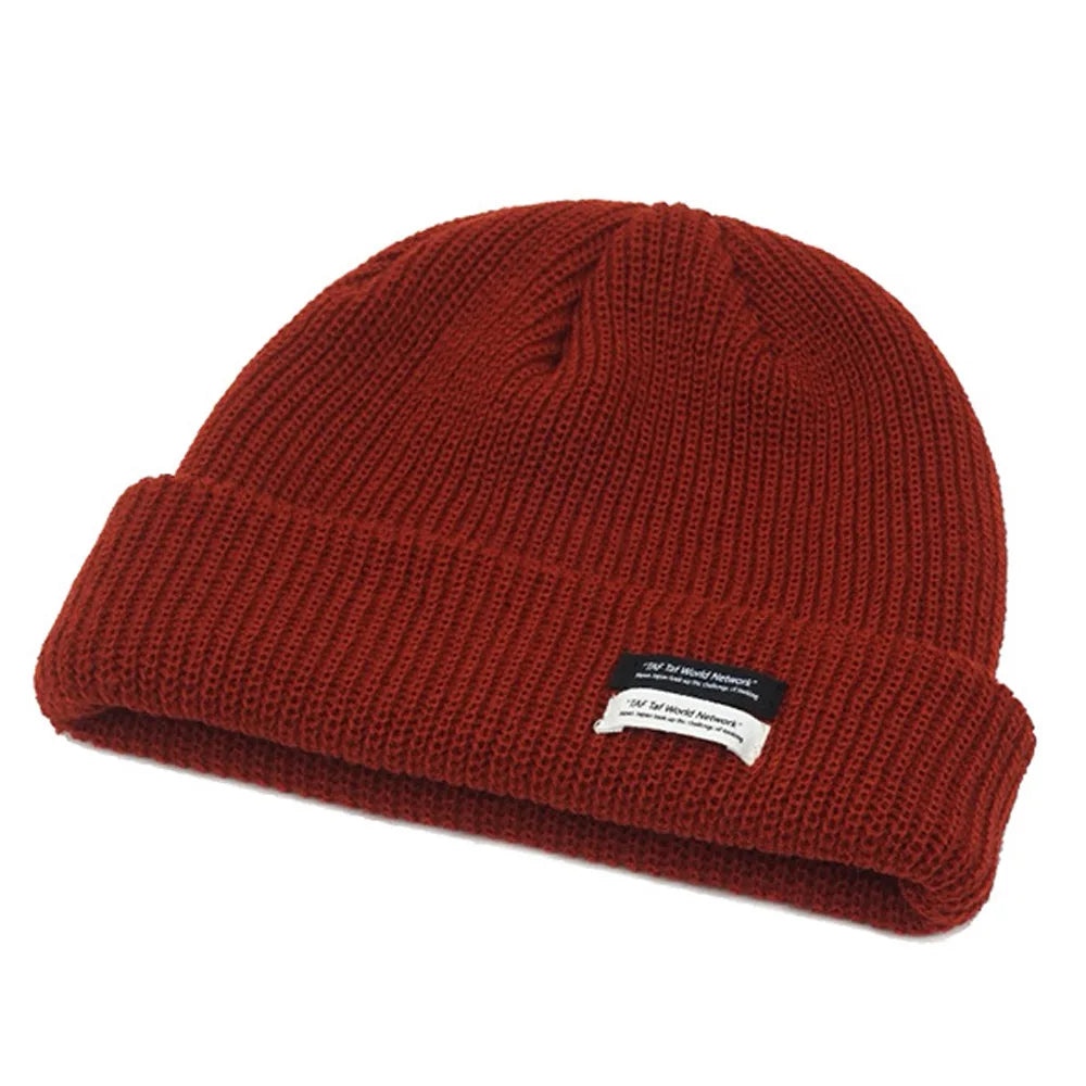Autumn Winter Men'S Ribbed Knit Skull Cap Women Beanie Cuff Hat with Tag Toque Dark Grey Orange White Black Blue-Green Pink