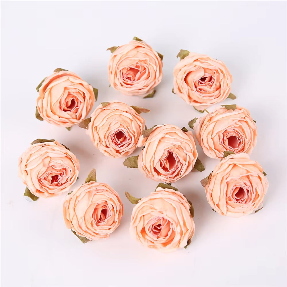 5PCS Artificial Silk Rose Flowers Head Burnt Edge Rose Fake Flower DIY Wedding Decorations Home Crafts Scrapbook Accessories