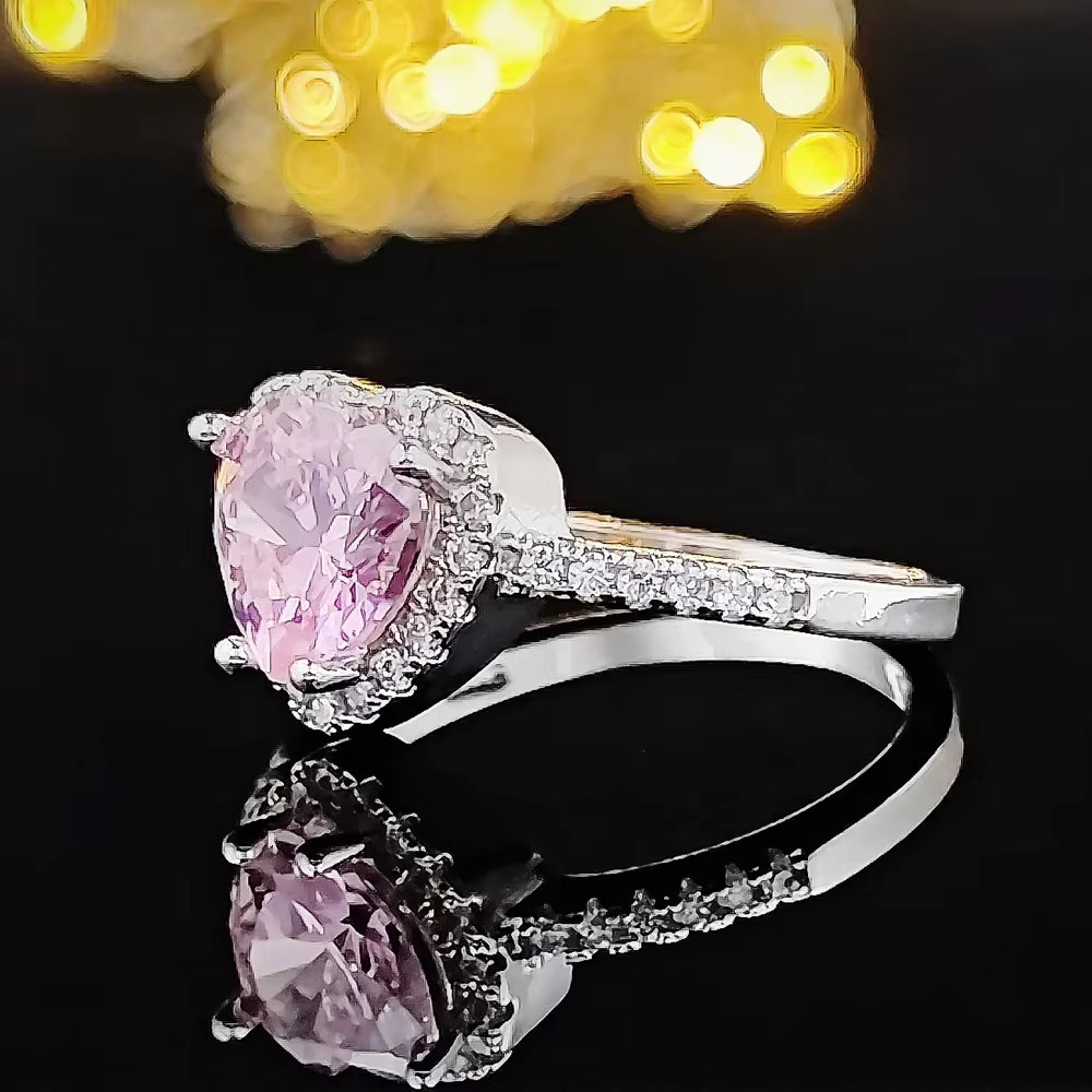 Pink Silver Color Cute Ring Finger Anel Aneis CZ Flower Ring for Women Jewelry Pure Wedding Engagement R1707-Pink