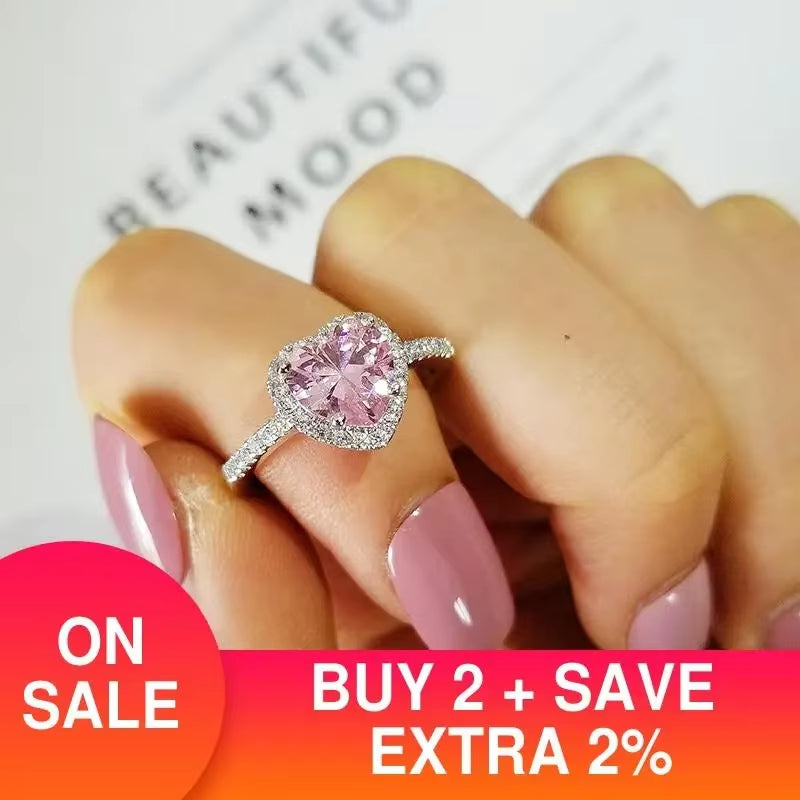 Pink Silver Color Cute Ring Finger Anel Aneis CZ Flower Ring for Women Jewelry Pure Wedding Engagement R1707-Pink