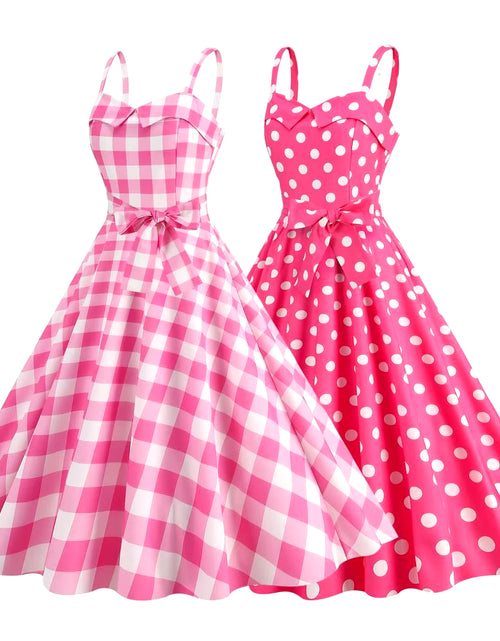 Load image into Gallery viewer, Elegant Pink Summer Plaid Dress Movie Barbi Pink Dress for Women Princess Robbie Lace-Up Dresses
