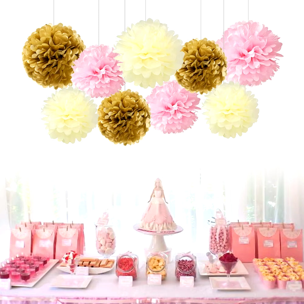 9Pcs/Set Tissue Paper Pompoms Happy Birthday Decoration Paper Pom Poms Balls Flowers Home Decor for Wedding Party Supplies