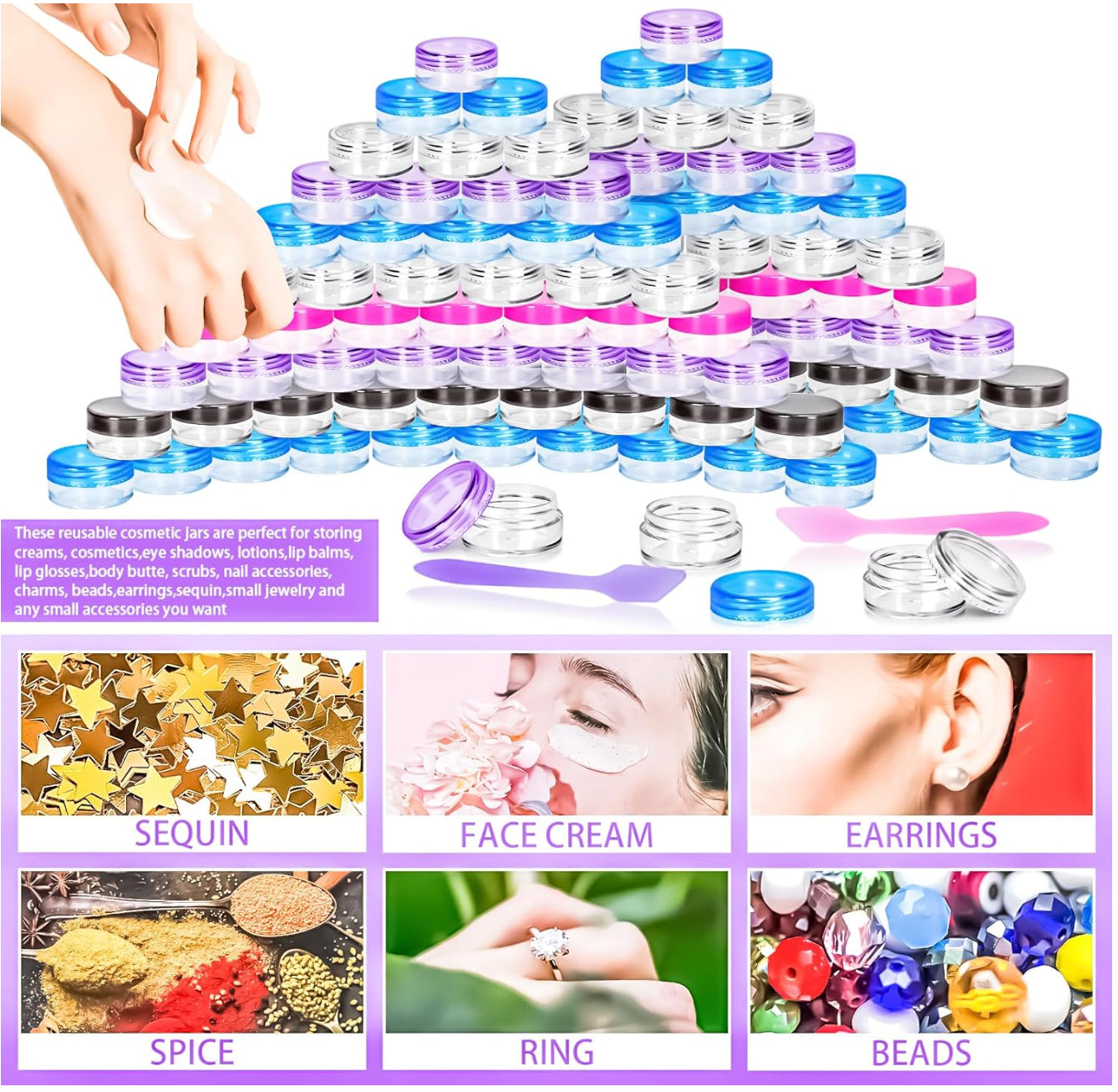 100-Piece 5G Cosmetic Sample Jars - Empty Small Containers for Makeup, Lip Balm