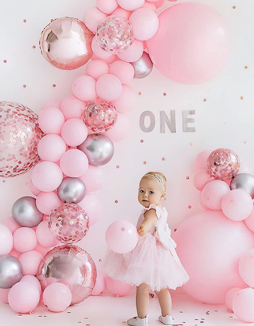 Load image into Gallery viewer, Pink Balloons Set, 60 Pcs Pink and White Balloons, Silver Metallic Balloons, Silver Confetti Balloons, Party Balloons, Latex Balloons, Birthday Party Decorations, Pink Party Decorations

