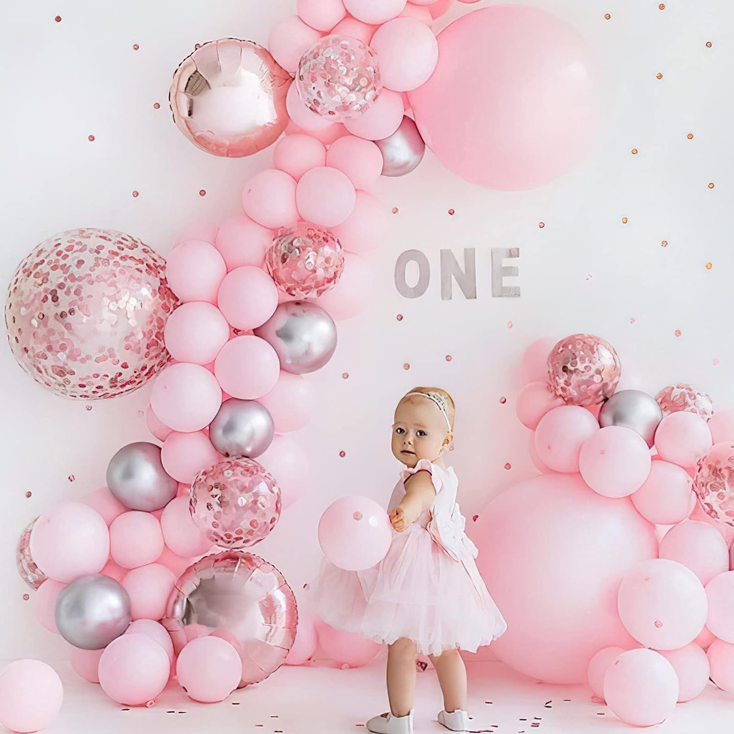 Pink Balloons Set, 60 Pcs Pink and White Balloons, Silver Metallic Balloons, Silver Confetti Balloons, Party Balloons, Latex Balloons, Birthday Party Decorations, Pink Party Decorations