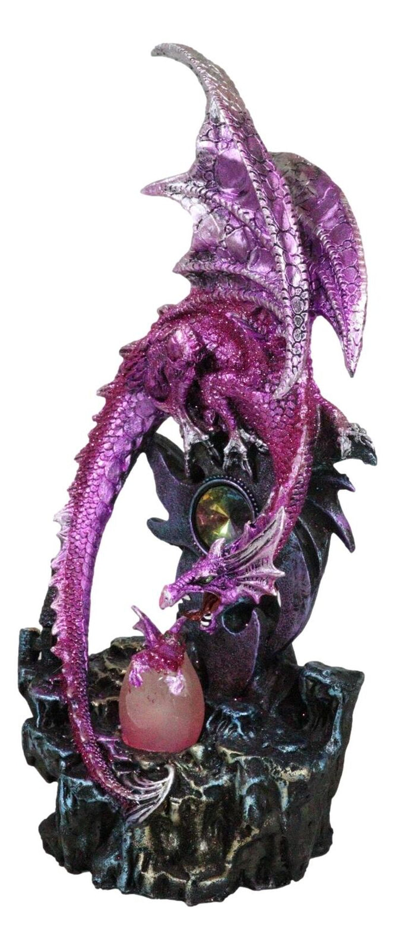 Pink Metallic Dragon Guarding Hatchling Drake Emerging from Acrylic LED Egg