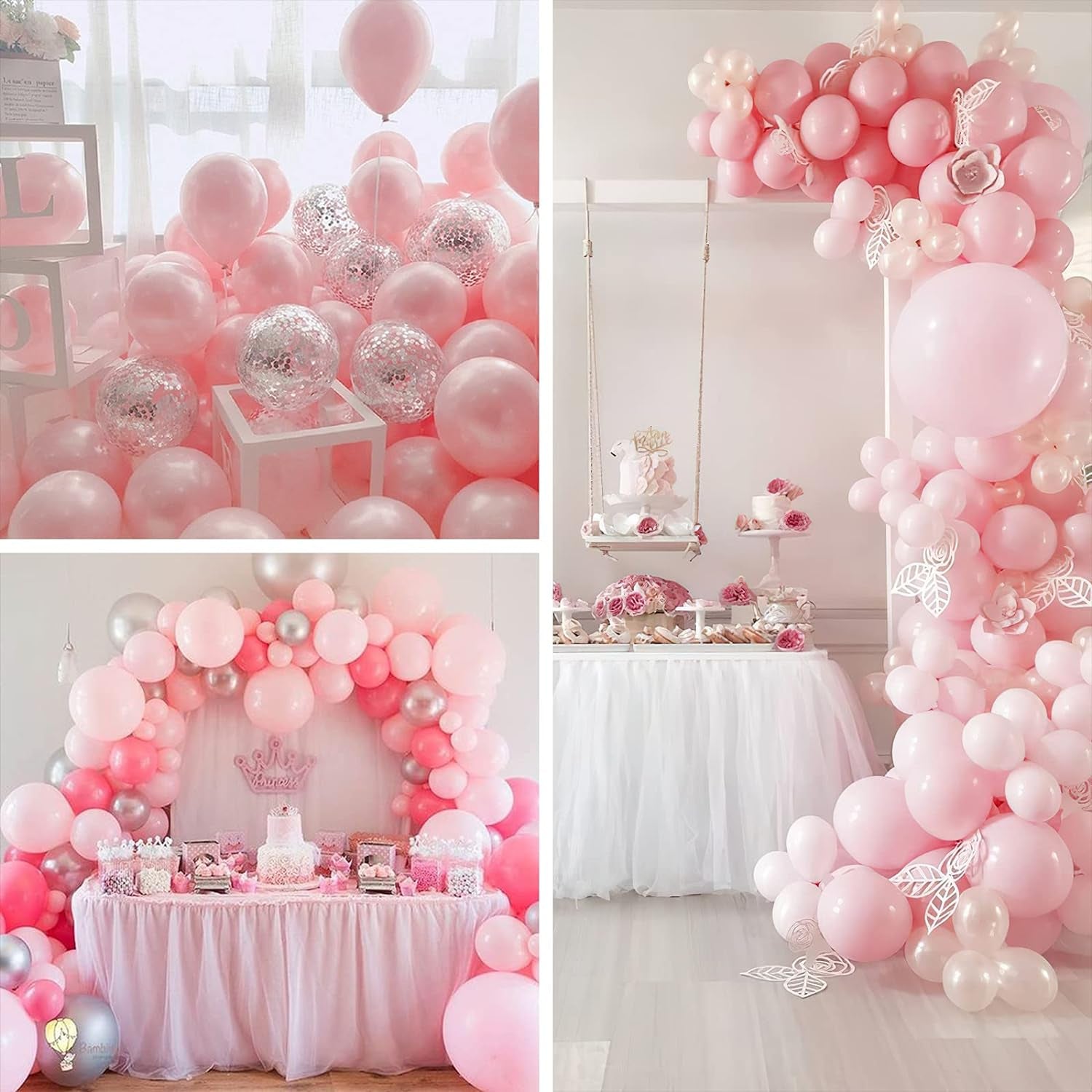 Pink Balloons Set, 60 Pcs Pink and White Balloons, Silver Metallic Balloons, Silver Confetti Balloons, Party Balloons, Latex Balloons, Birthday Party Decorations, Pink Party Decorations