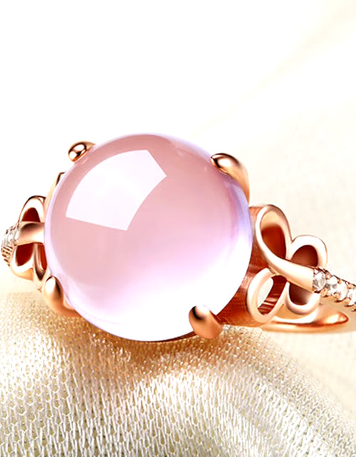 Load image into Gallery viewer, Pink Stone Cubic Zirconia Rose Gold Color Ross Quartz Pink Crystal Opal Ring Butterfly Jewelry for Women Wedding Party Gift
