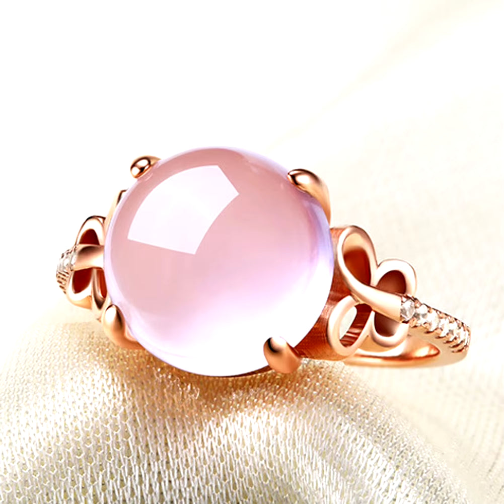 Pink Stone Cubic Zirconia Rose Gold Color Ross Quartz Pink Crystal Opal Ring Butterfly Jewelry for Women Wedding Party Gift