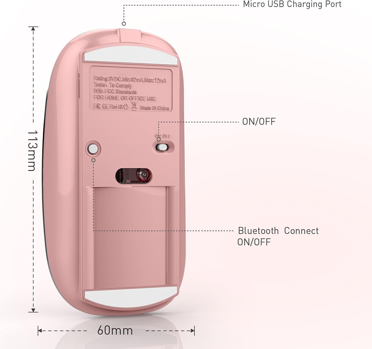 Bluetooth Mouse for Ipad Pro Ipad Air Mac Macbook Pro Macbook Air Macbook Wireless Mouse Laptop Chromebook Win8/10/11 HP DELL PC (Pink)