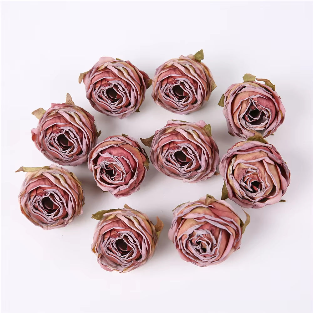 5PCS Artificial Silk Rose Flowers Head Burnt Edge Rose Fake Flower DIY Wedding Decorations Home Crafts Scrapbook Accessories