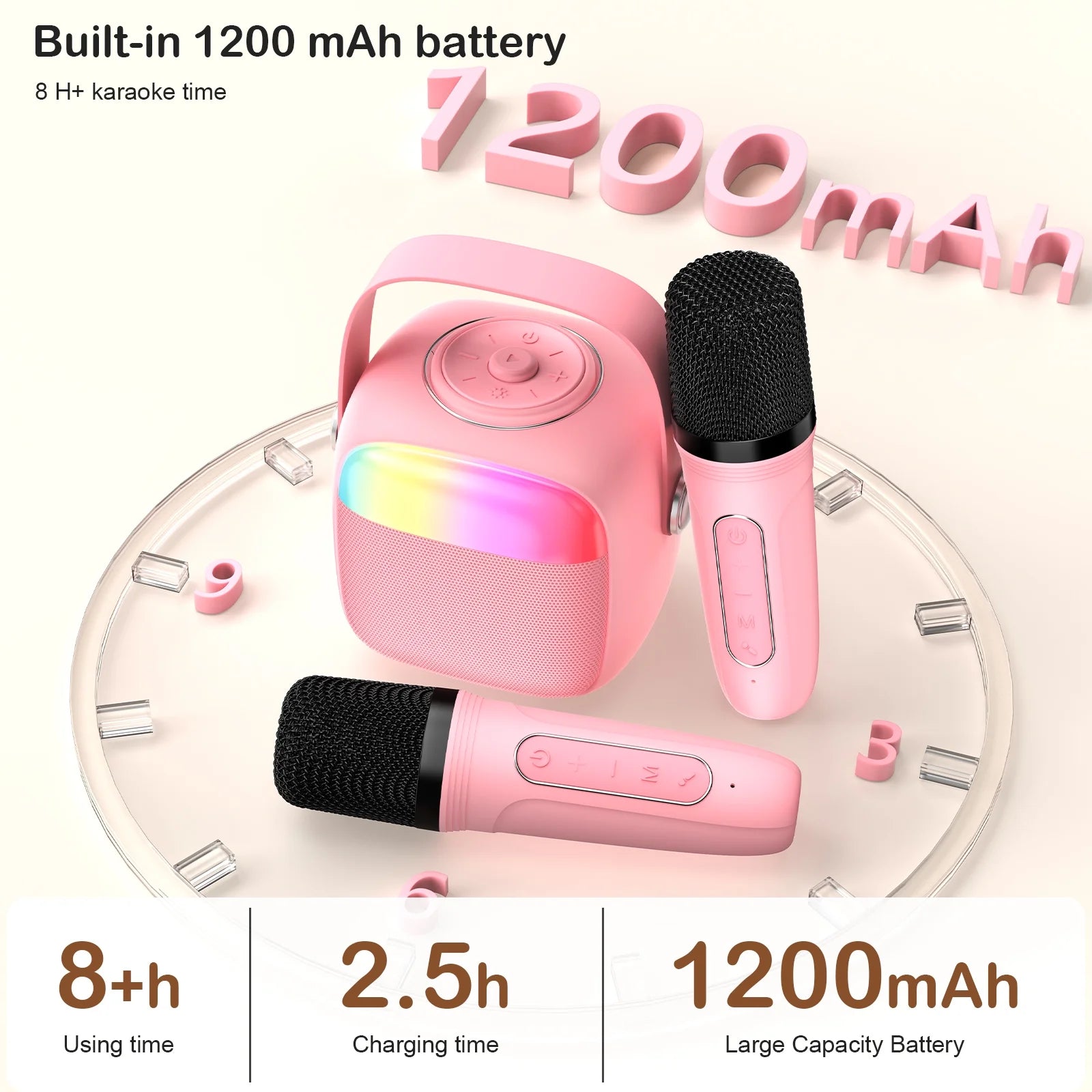 Mini Karaoke Machine for Kids, Kids Bluetooth Speaker with 2 Microphones, Home Party Karaoke System with RGB Light, Mini Boombox for Birthday & Christmas Gifts, D22-T