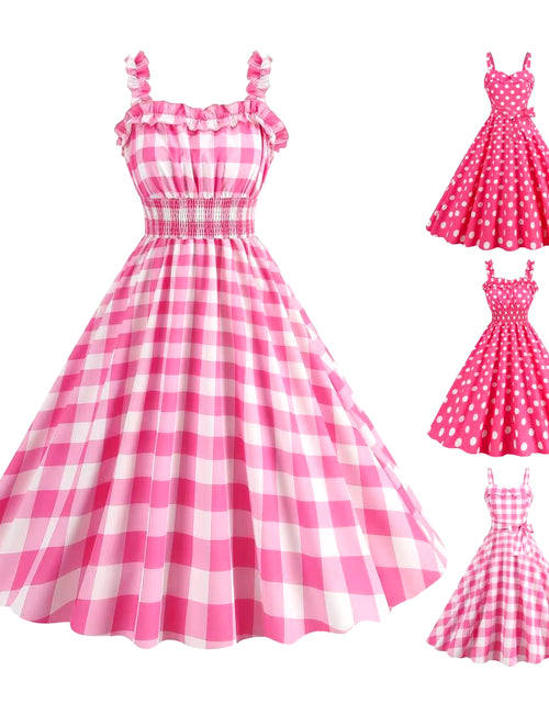 Load image into Gallery viewer, Elegant Pink Summer Plaid Dress Movie Barbi Pink Dress for Women Princess Robbie Lace-Up Dresses
