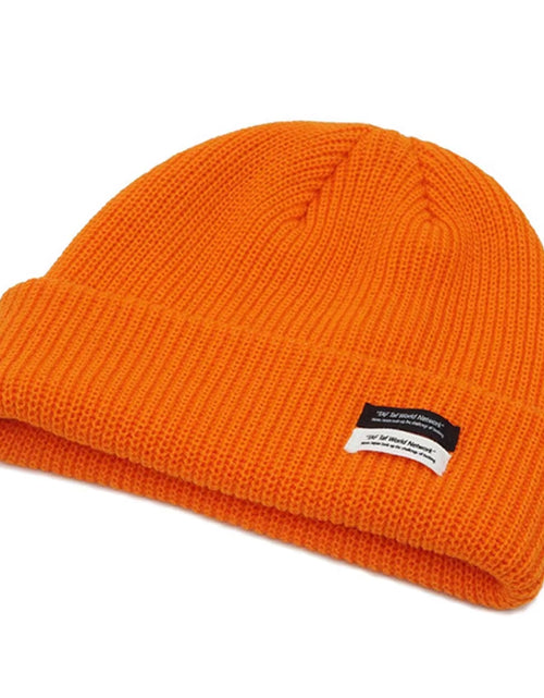 Load image into Gallery viewer, Autumn Winter Men&#39;S Ribbed Knit Skull Cap Women Beanie Cuff Hat with Tag Toque Dark Grey Orange White Black Blue-Green Pink
