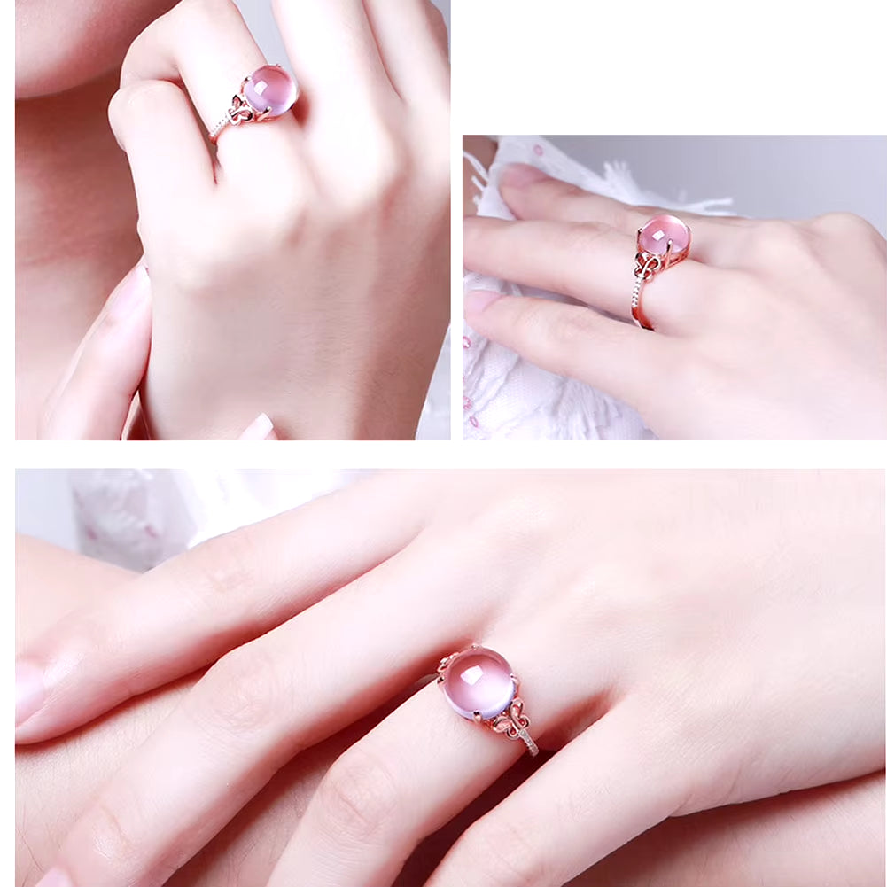 Pink Stone Cubic Zirconia Rose Gold Color Ross Quartz Pink Crystal Opal Ring Butterfly Jewelry for Women Wedding Party Gift