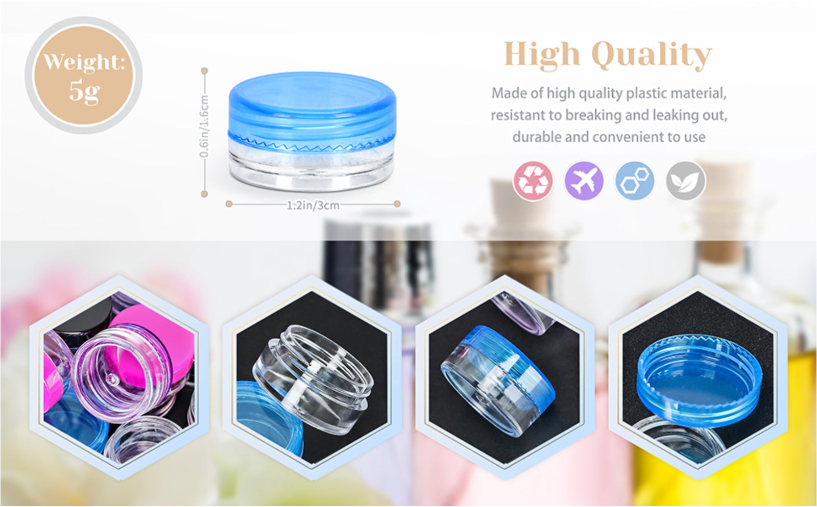 100-Piece 5G Cosmetic Sample Jars - Empty Small Containers for Makeup, Lip Balm