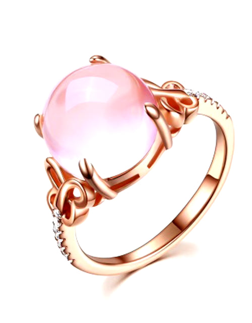 Load image into Gallery viewer, Pink Stone Cubic Zirconia Rose Gold Color Ross Quartz Pink Crystal Opal Ring Butterfly Jewelry for Women Wedding Party Gift
